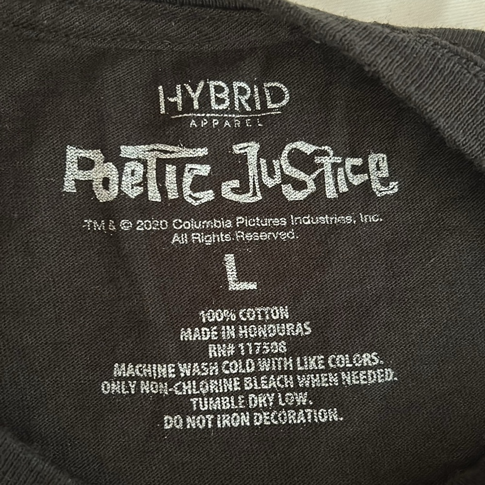 Hybrid Poetic Justice Tupac Los Angels 1993 Short Sleeve Men's Large T-shirt - Picture 3 of 3